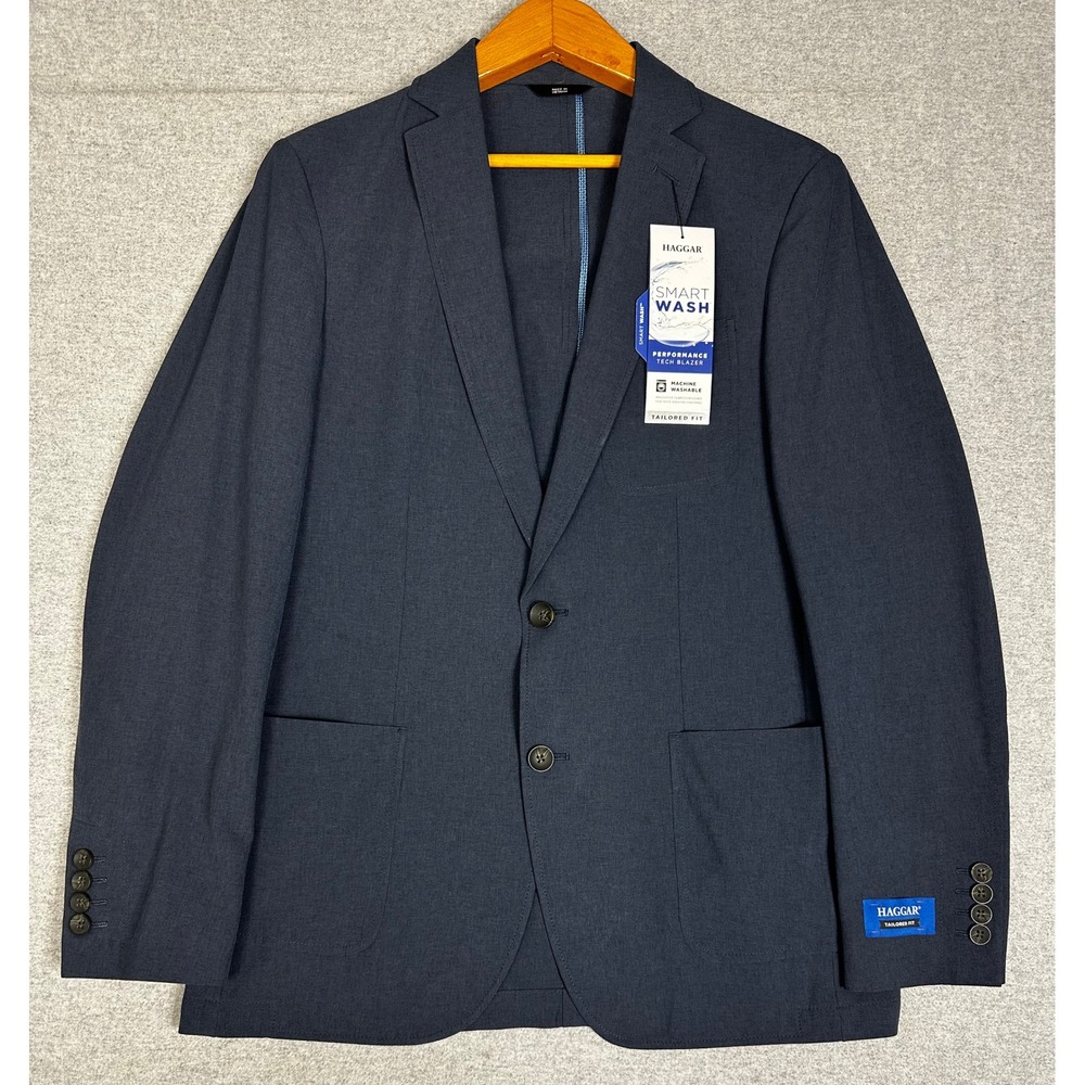 NEW Haggar Tech Blazer Small 36/38 Navy Blue Smart Wash Tailored Fit